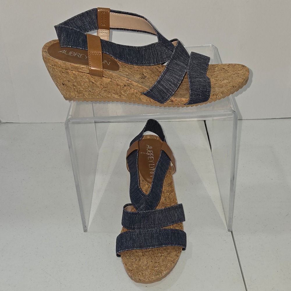 Aubrey Lynn AL-Cabrini Blue Textile Cork Wedge Sandal Shoes Womens 10M EU 42